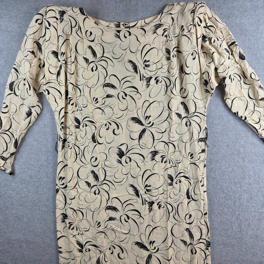 Dawn Joy Fashions Midi Dress Womens Cream Black Floral Vintage Long Sleeve